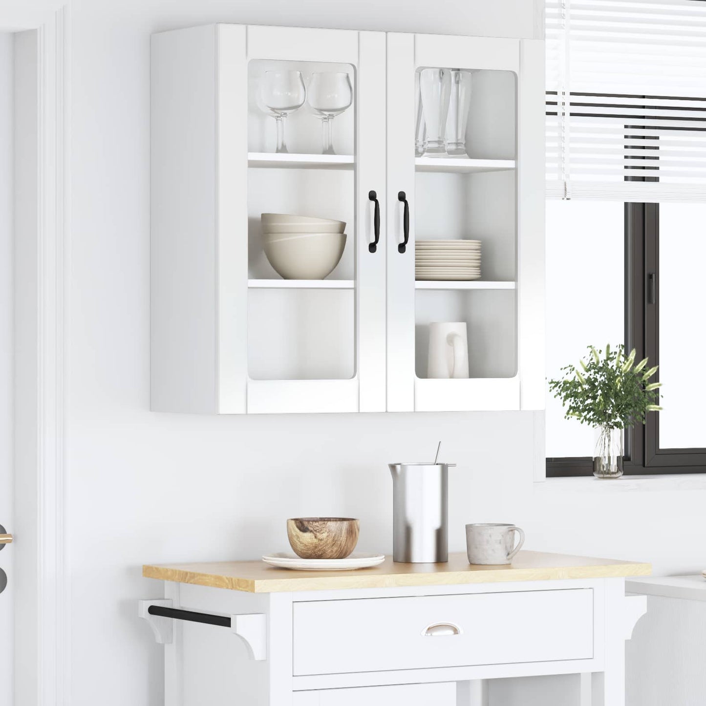 vidaXL Wall Glass Cabinet PORTO High Gloss White 80 x 31 x 80 cm