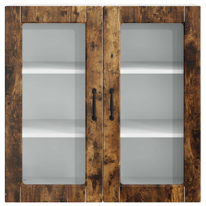 vidaXL Wall Glass Cabinet PORTO Smoked Oak 80 x 31 x 80 cm