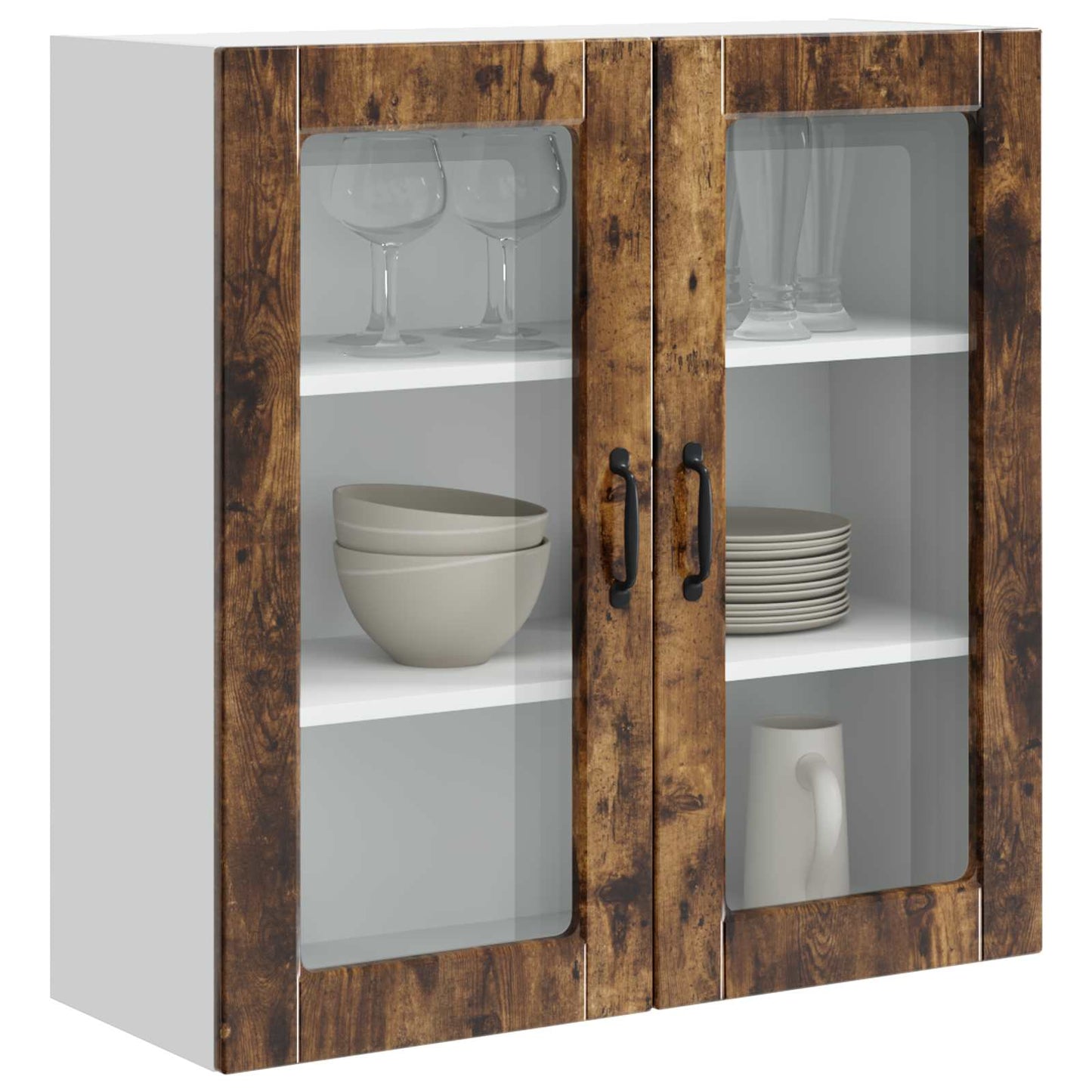 vidaXL Wall Glass Cabinet PORTO Smoked Oak 80 x 31 x 80 cm