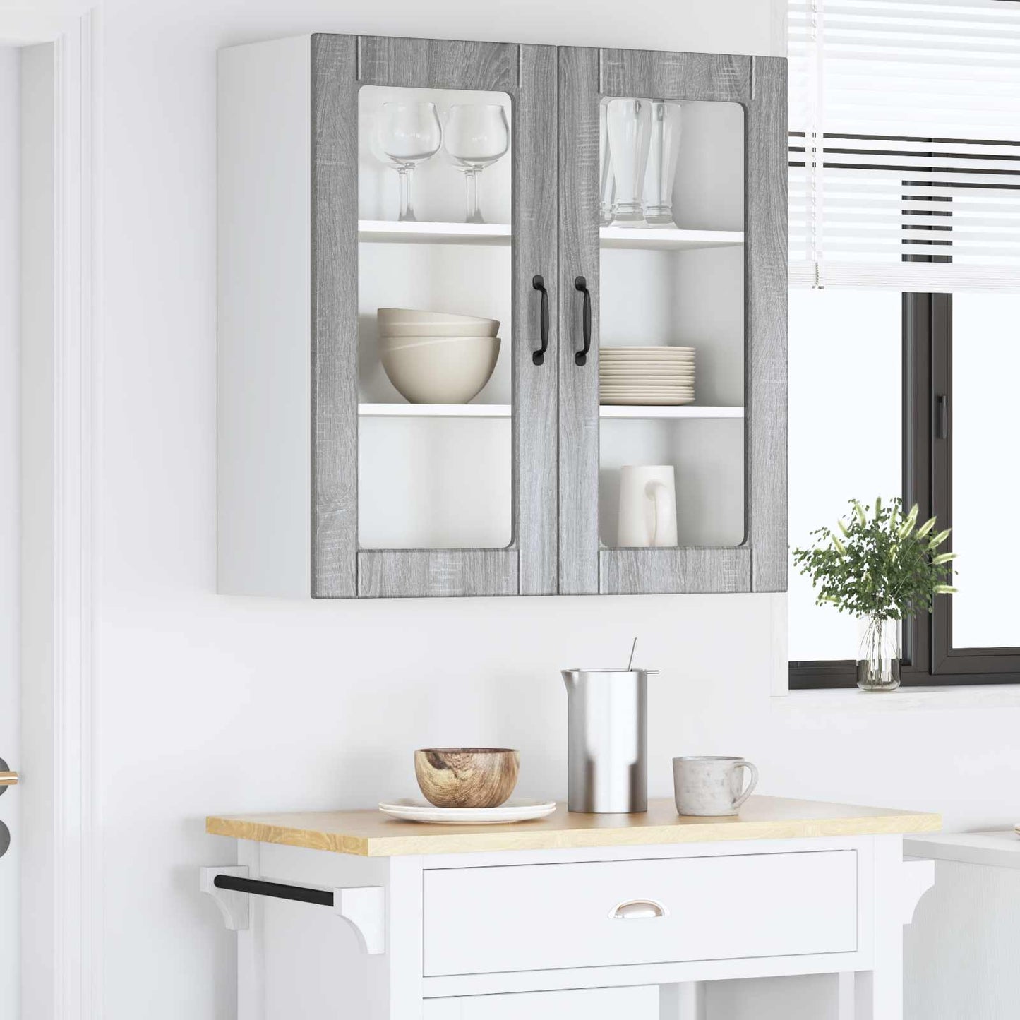 vidaXL Wall Glass Cabinet PORTO Grey Sonoma 80 x 31 x 80 cm