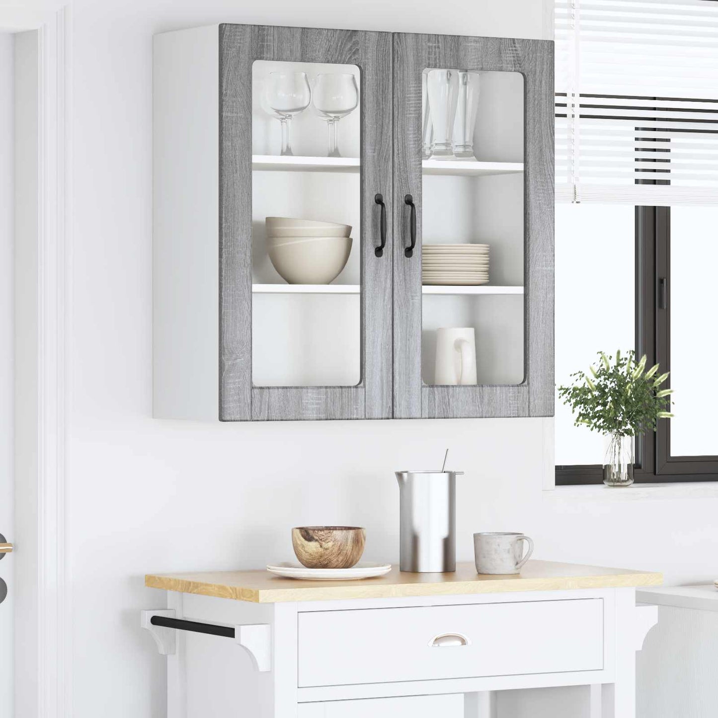 vidaXL Wall Glass Cabinet PORTO Grey Sonoma 80 x 31 x 80 cm