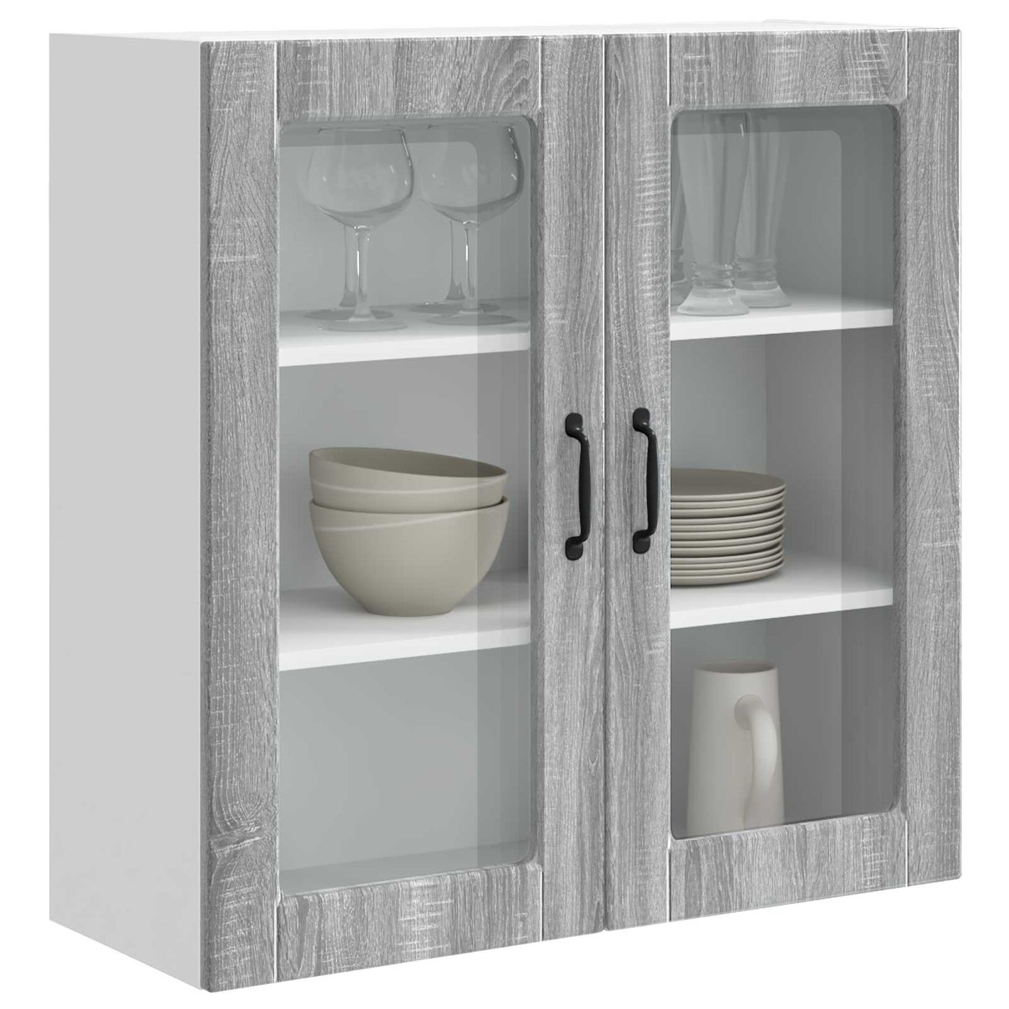 vidaXL Wall Glass Cabinet PORTO Grey Sonoma 80 x 31 x 80 cm