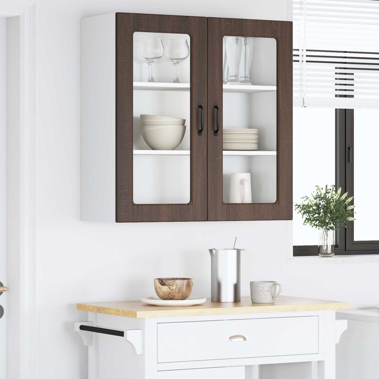vidaXL Wall Glass Cabinet PORTO Brown Oak 80 x 31 x 80 cm