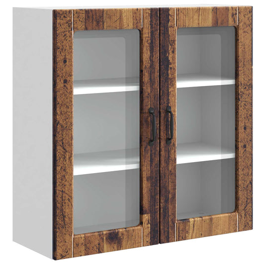vidaXL Wall Glass Cabinet PORTO Old Wood 80 x 31 x 80 cm