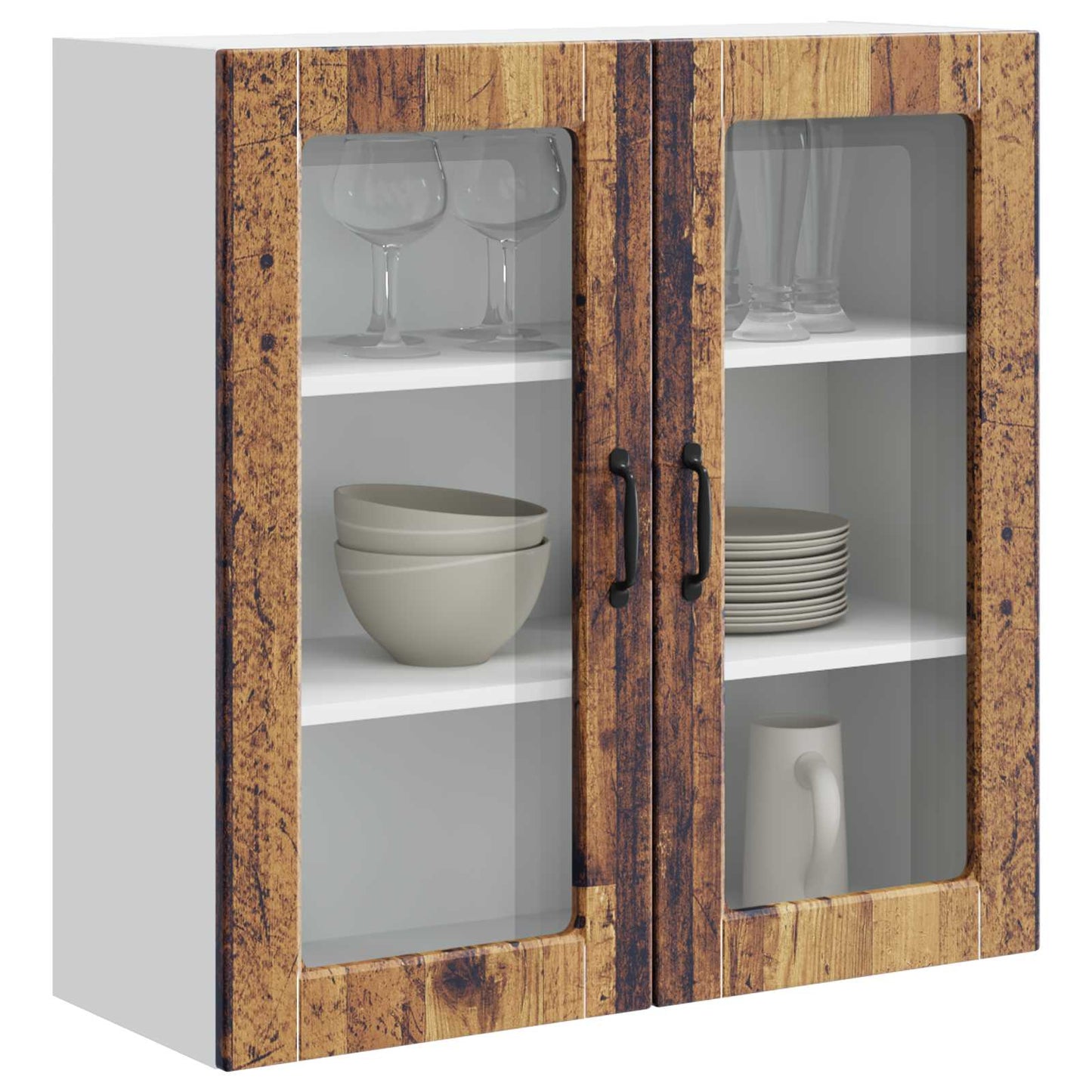 vidaXL Wall Glass Cabinet PORTO Old Wood 80 x 31 x 80 cm