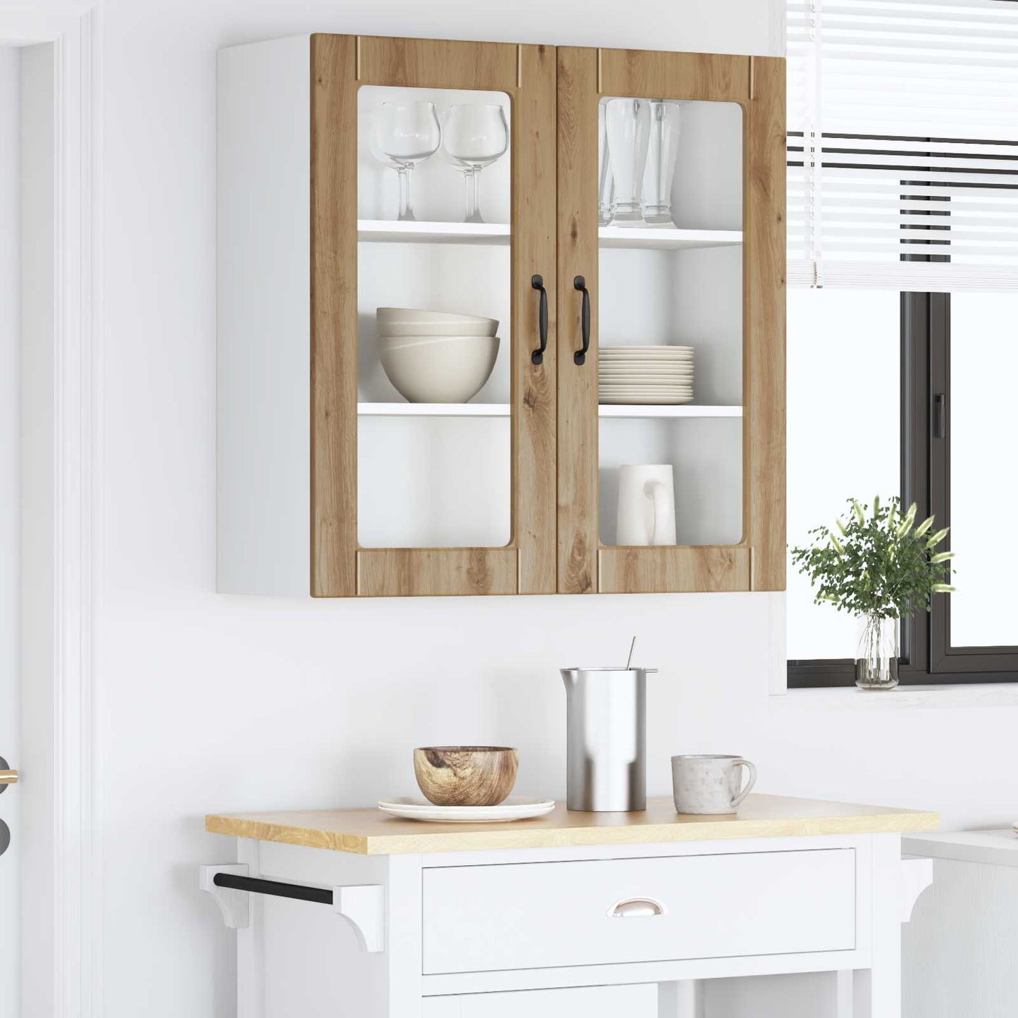 vidaXL Wall Glass Cabinet PORTO Artisan Oak 80 x 31 x 80 cm