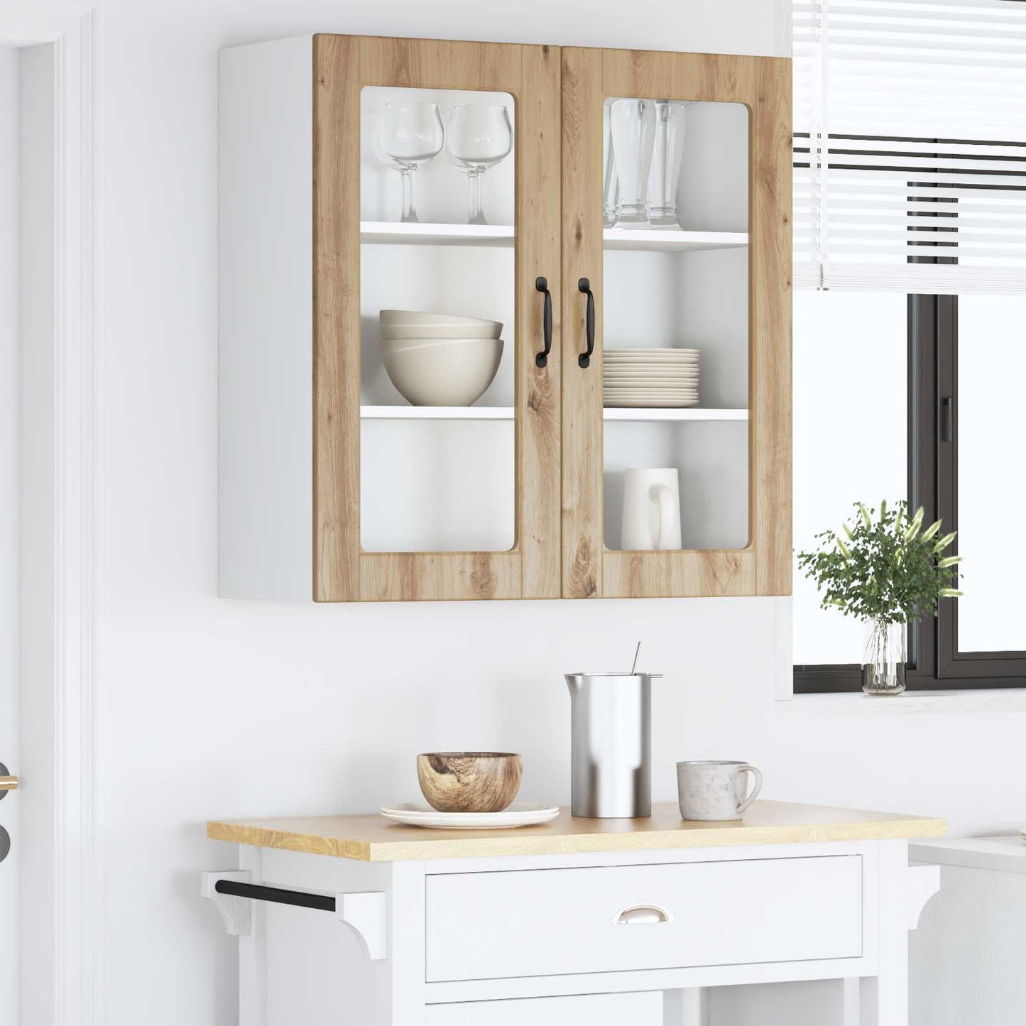 vidaXL Wall Glass Cabinet PORTO Artisan Oak 80 x 31 x 80 cm