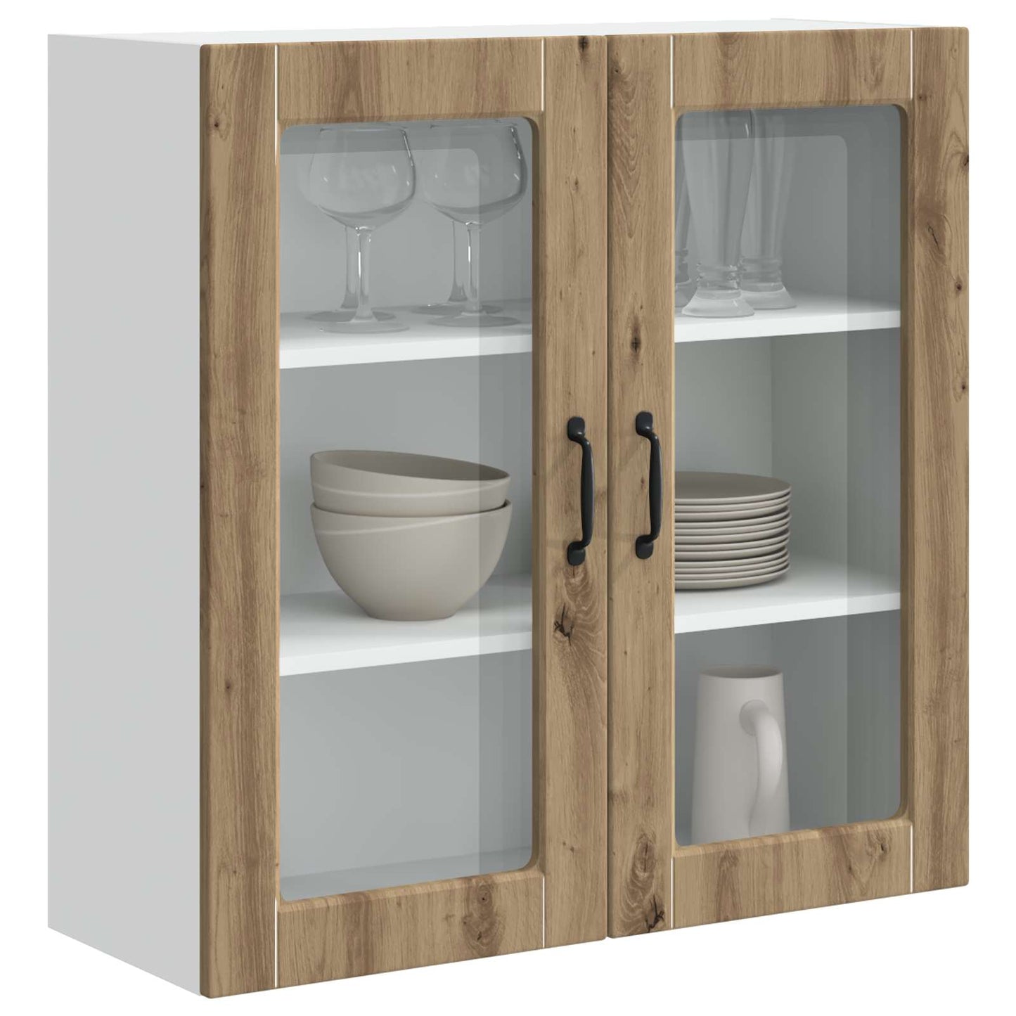 vidaXL Wall Glass Cabinet PORTO Artisan Oak 80 x 31 x 80 cm