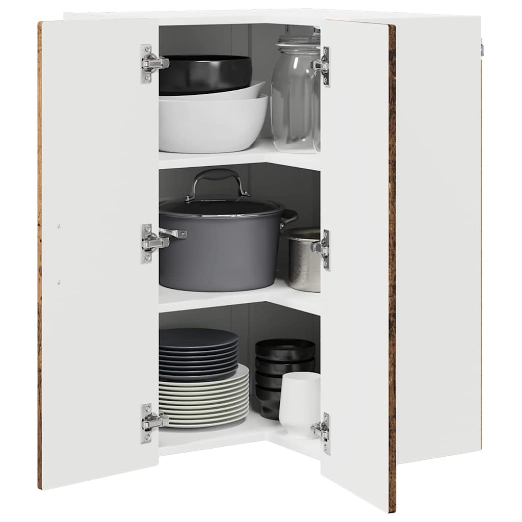 vidaXL Wall Corner Cabinet PORTO Old Wood 57 x 57 x 80 cm
