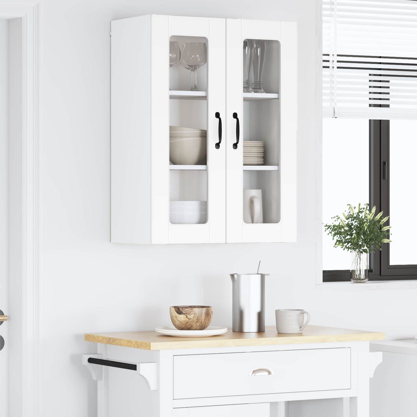 vidaXL Wall Glass Cabinet PORTO White 60 x 31 x 80 cm Engineered Wood