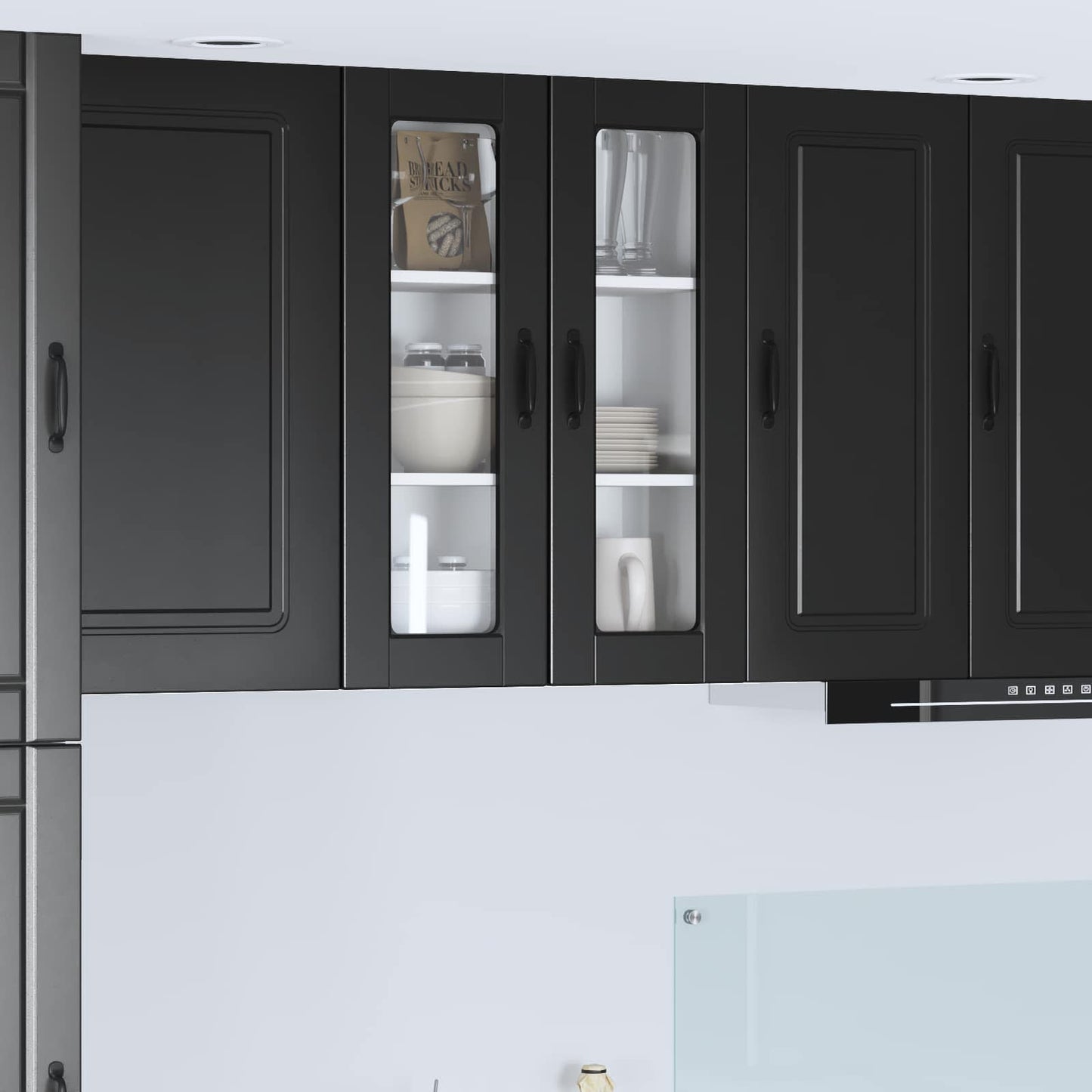 vidaXL Wall Glass Cabinet PORTO Black 60 x 31 x 80 cm Engineered Wood