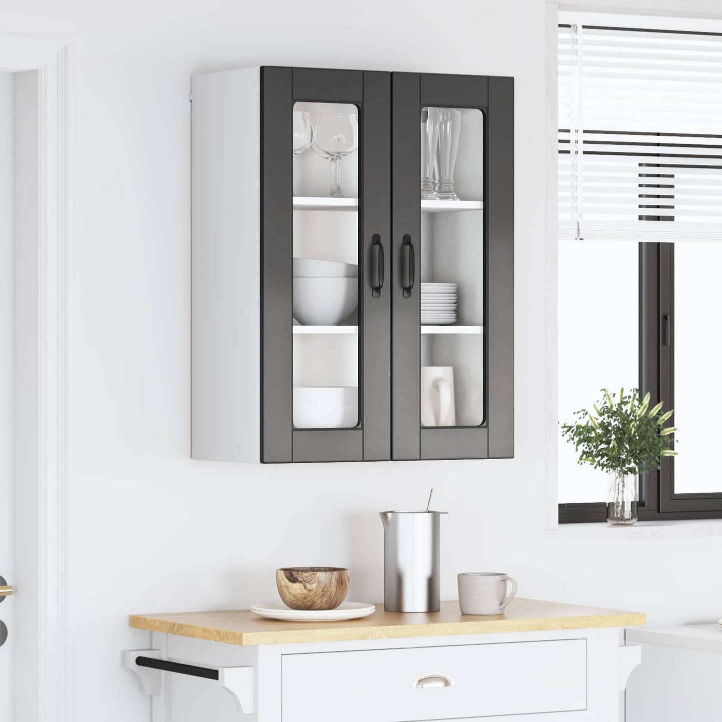 vidaXL Wall Glass Cabinet PORTO Black 60 x 31 x 80 cm Engineered Wood