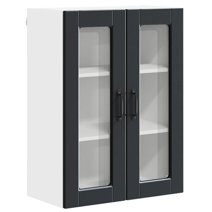 vidaXL Wall Glass Cabinet PORTO Black 60 x 31 x 80 cm Engineered Wood