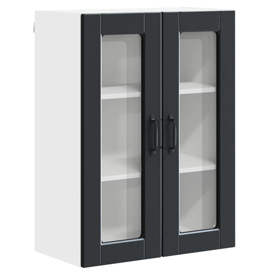 vidaXL Wall Glass Cabinet PORTO Black 60 x 31 x 80 cm Engineered Wood