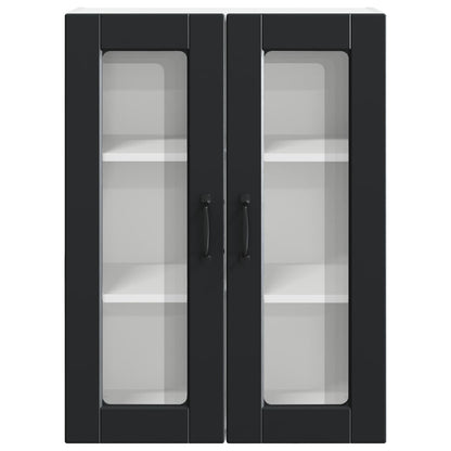 vidaXL Wall Glass Cabinet PORTO Black 60 x 31 x 80 cm Engineered Wood