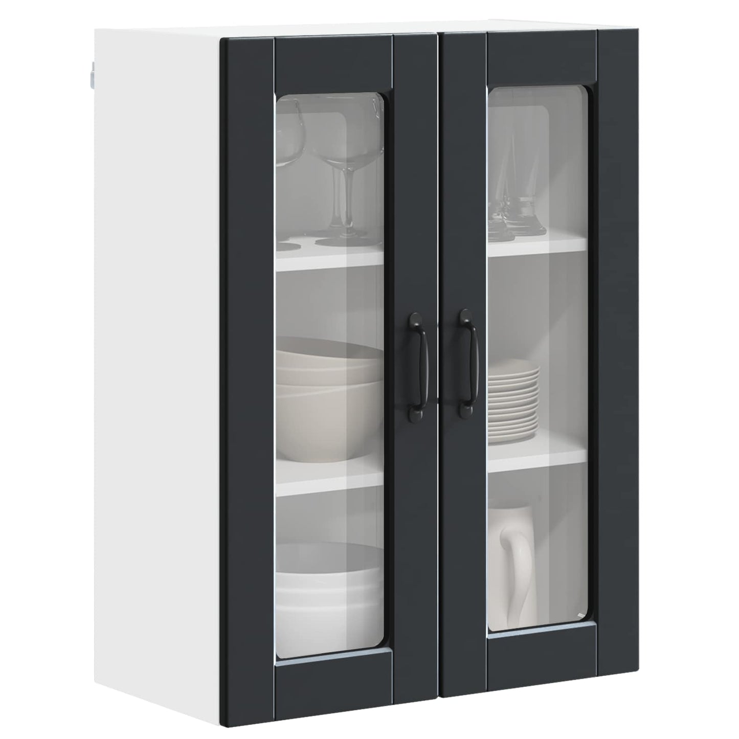 vidaXL Wall Glass Cabinet PORTO Black 60 x 31 x 80 cm Engineered Wood