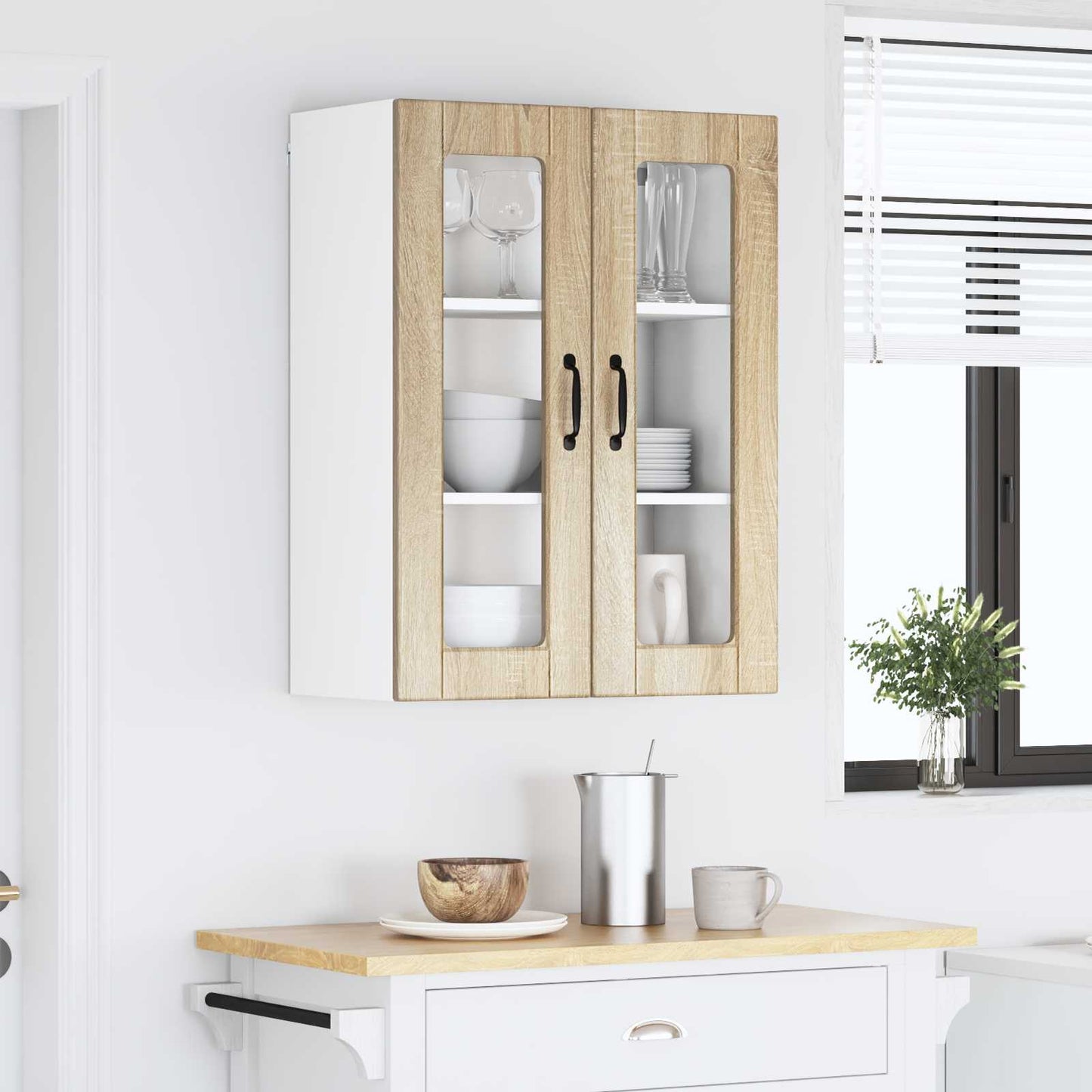 vidaXL Wall Glass Cabinet PORTO Sonoma Oak 60 x 31 x 80 cm