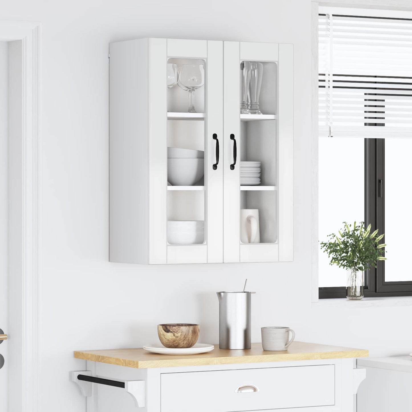 vidaXL Wall Glass Cabinet PORTO High Gloss White 60 x 31 x 80 cm