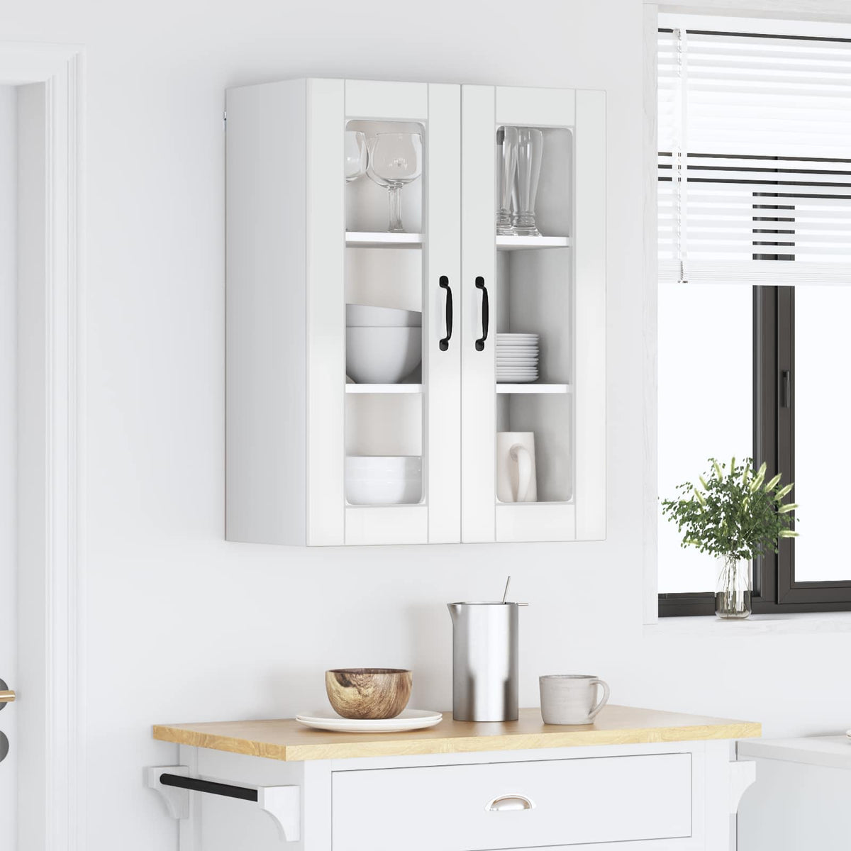 vidaXL Wall Glass Cabinet PORTO High Gloss White 60 x 31 x 80 cm