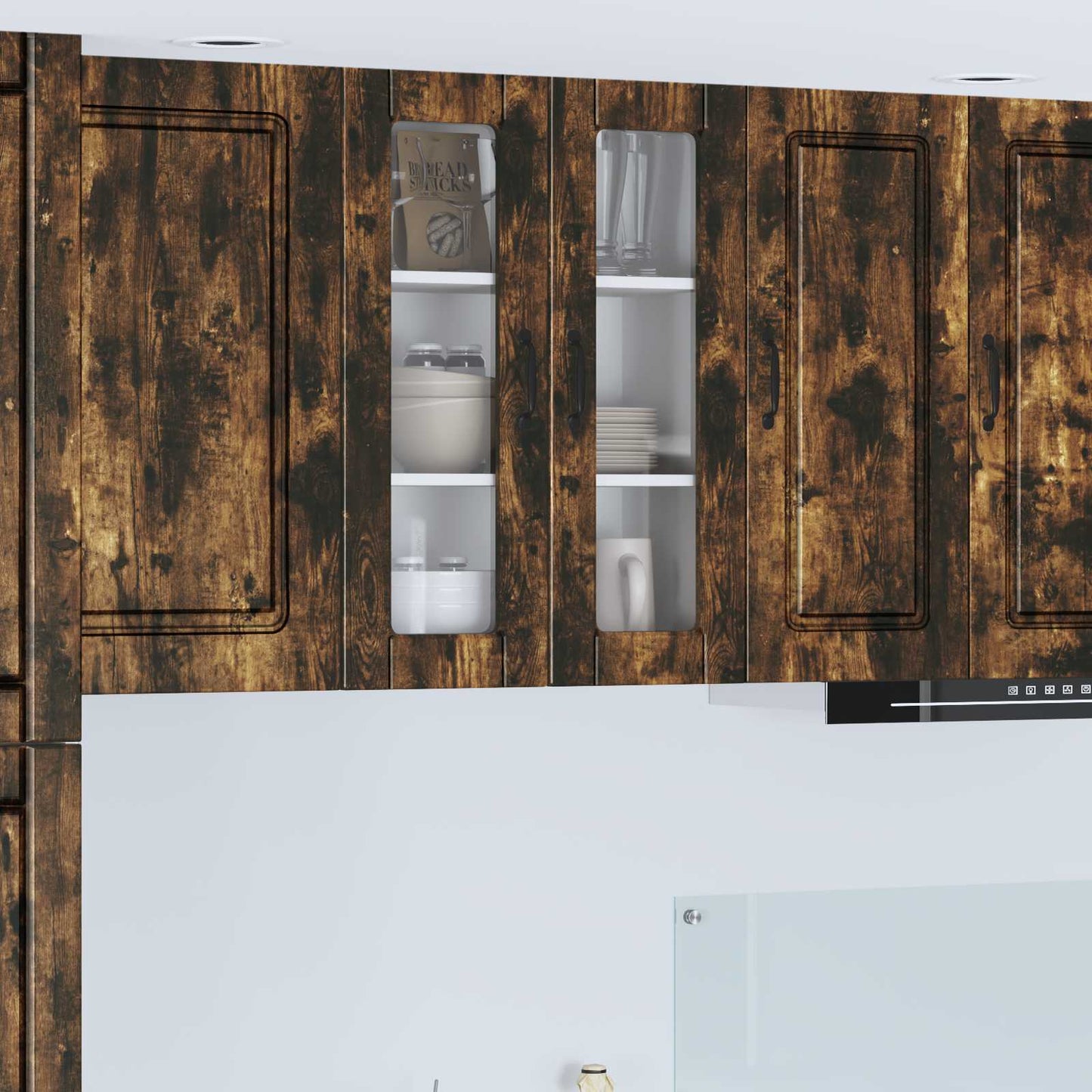vidaXL Wall Glass Cabinet PORTO Smoked Oak 60 x 31 x 80 cm