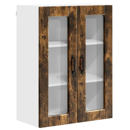 vidaXL Wall Glass Cabinet PORTO Smoked Oak 60 x 31 x 80 cm