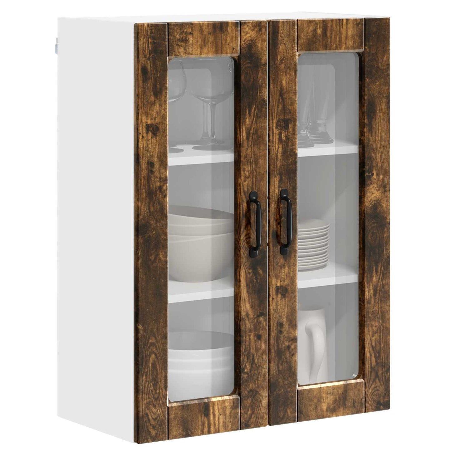 vidaXL Wall Glass Cabinet PORTO Smoked Oak 60 x 31 x 80 cm