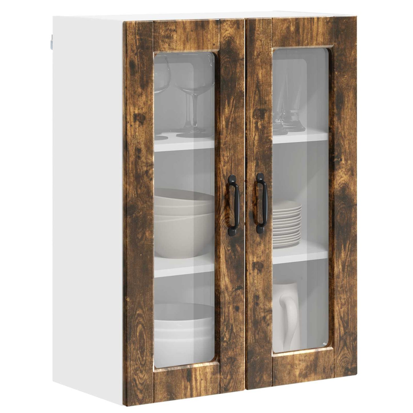 vidaXL Wall Glass Cabinet PORTO Smoked Oak 60 x 31 x 80 cm