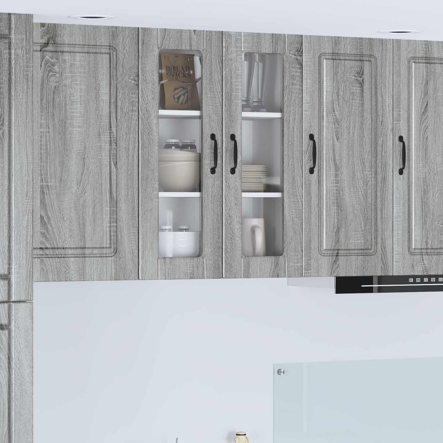 vidaXL Wall Glass Cabinet PORTO Grey Sonoma 60 x 31 x 80 cm