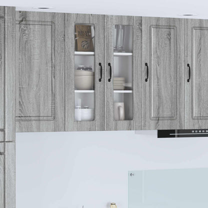 vidaXL Wall Glass Cabinet PORTO Grey Sonoma 60 x 31 x 80 cm