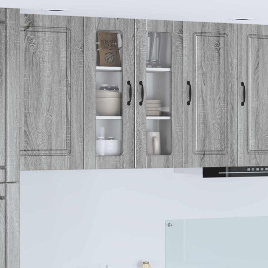 vidaXL Wall Glass Cabinet PORTO Grey Sonoma 60 x 31 x 80 cm