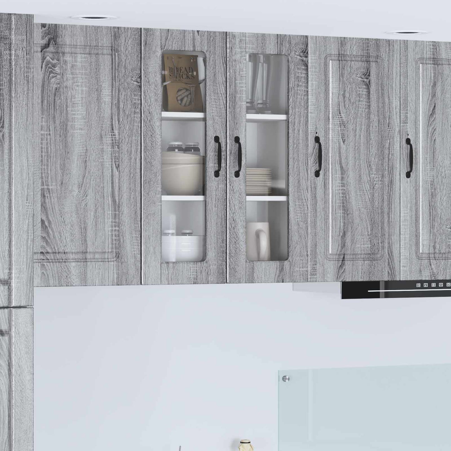 vidaXL Wall Glass Cabinet PORTO Grey Sonoma 60 x 31 x 80 cm