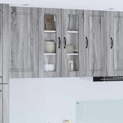 vidaXL Wall Glass Cabinet PORTO Grey Sonoma 60 x 31 x 80 cm