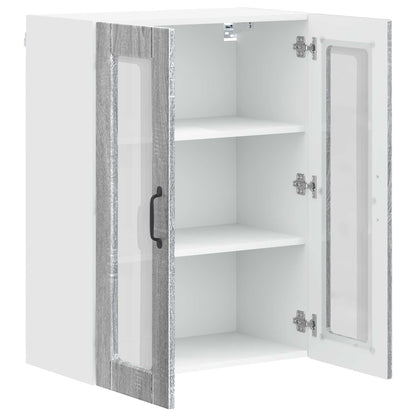 vidaXL Wall Glass Cabinet PORTO Grey Sonoma 60 x 31 x 80 cm