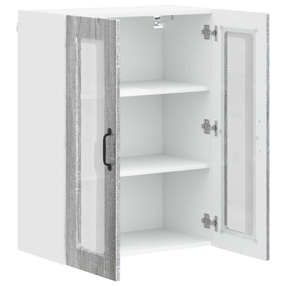 vidaXL Wall Glass Cabinet PORTO Grey Sonoma 60 x 31 x 80 cm