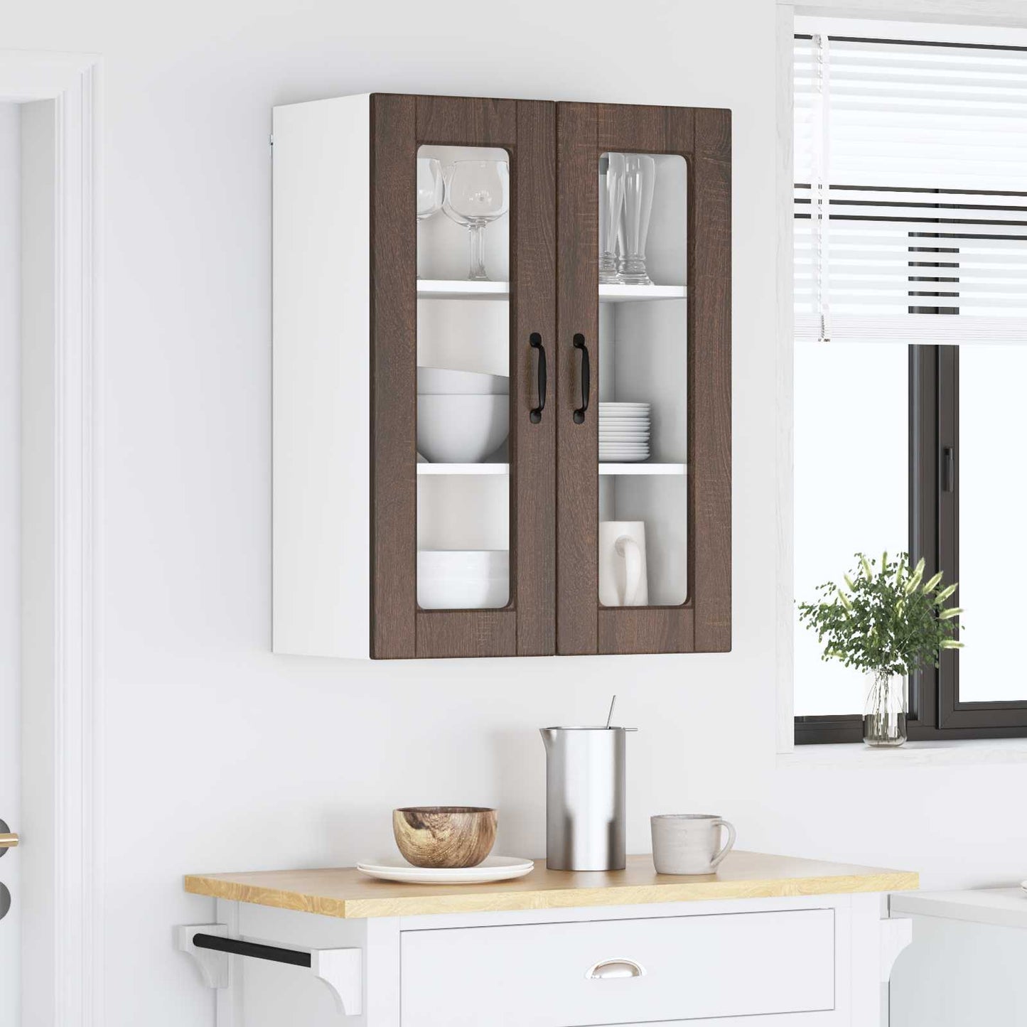 vidaXL Wall Glass Cabinet PORTO Brown Oak 60 x 31 x 80 cm