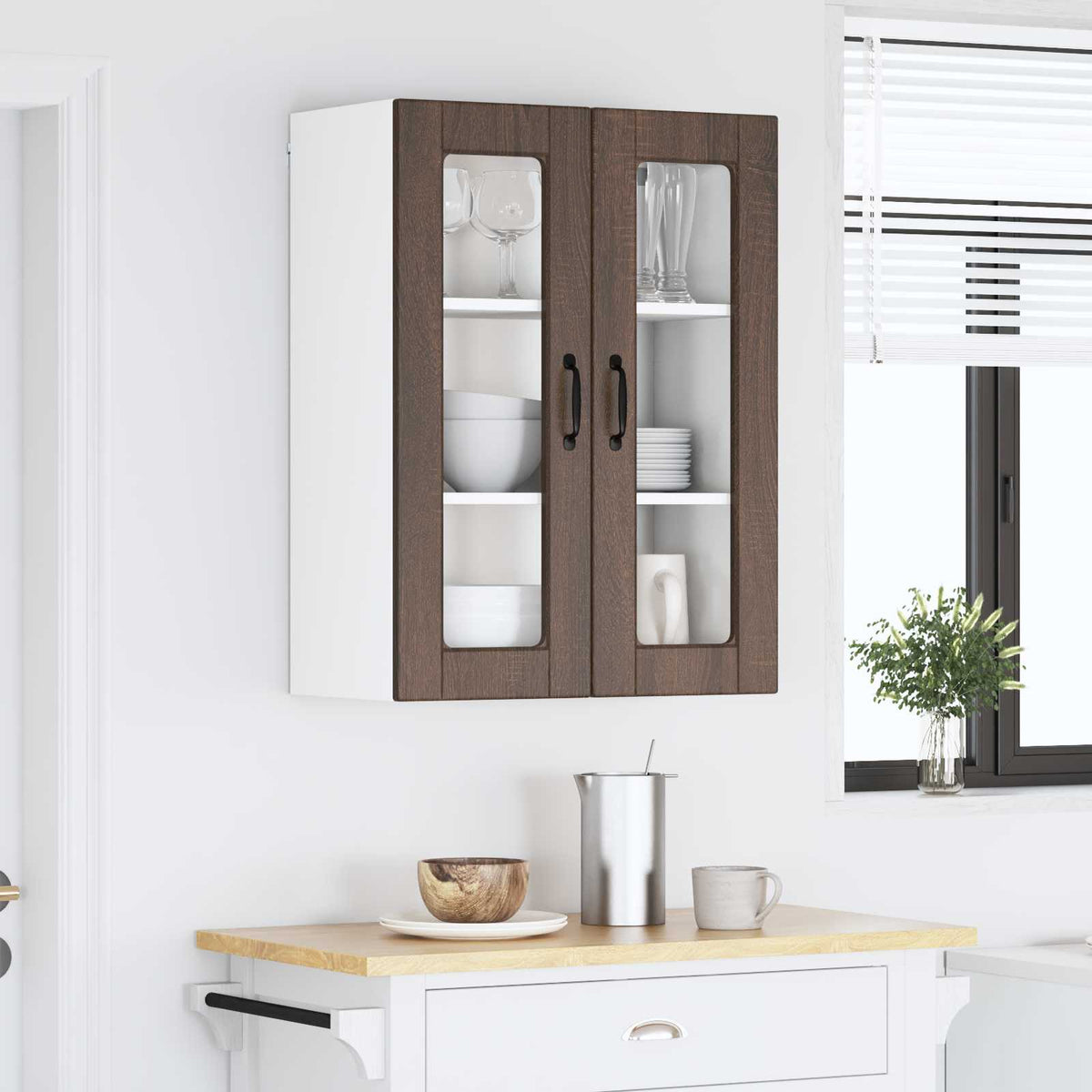vidaXL Wall Glass Cabinet PORTO Brown Oak 60 x 31 x 80 cm