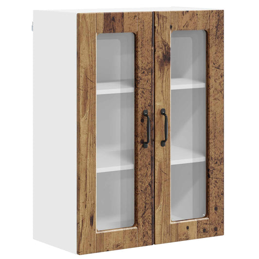 vidaXL Wall Glass Cabinet PORTO Old Wood 60 x 31 x 80 cm