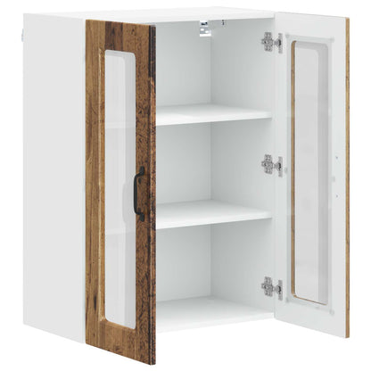 vidaXL Wall Glass Cabinet PORTO Old Wood 60 x 31 x 80 cm