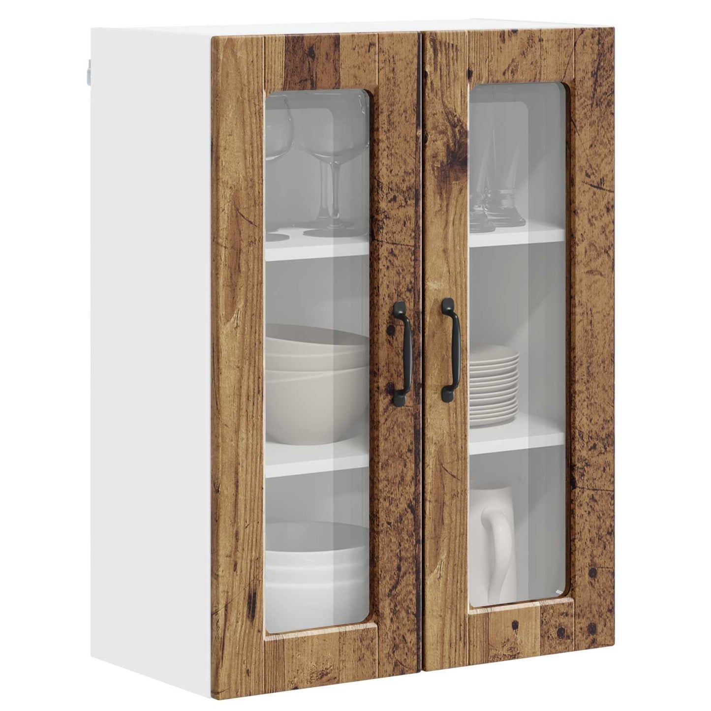 vidaXL Wall Glass Cabinet PORTO Old Wood 60 x 31 x 80 cm
