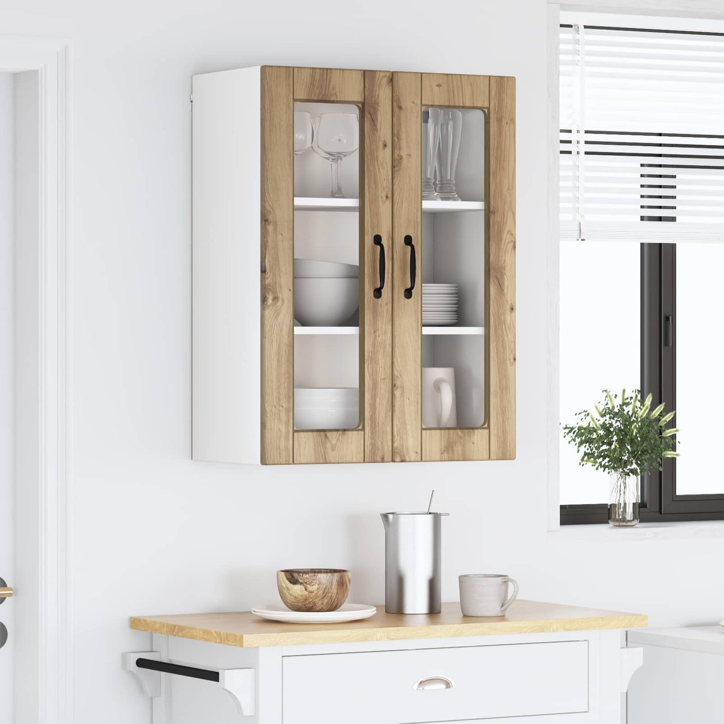 vidaXL Wall Glass Cabinet PORTO Artisan Oak 60 x 31 x 80 cm
