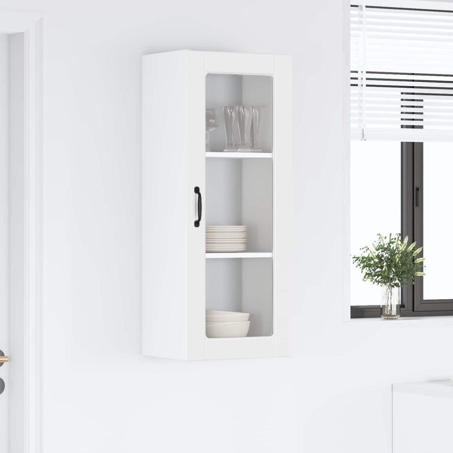 vidaXL Wall Glass Cabinet PORTO White 40 x 31 x 100 cm Engineered Wood