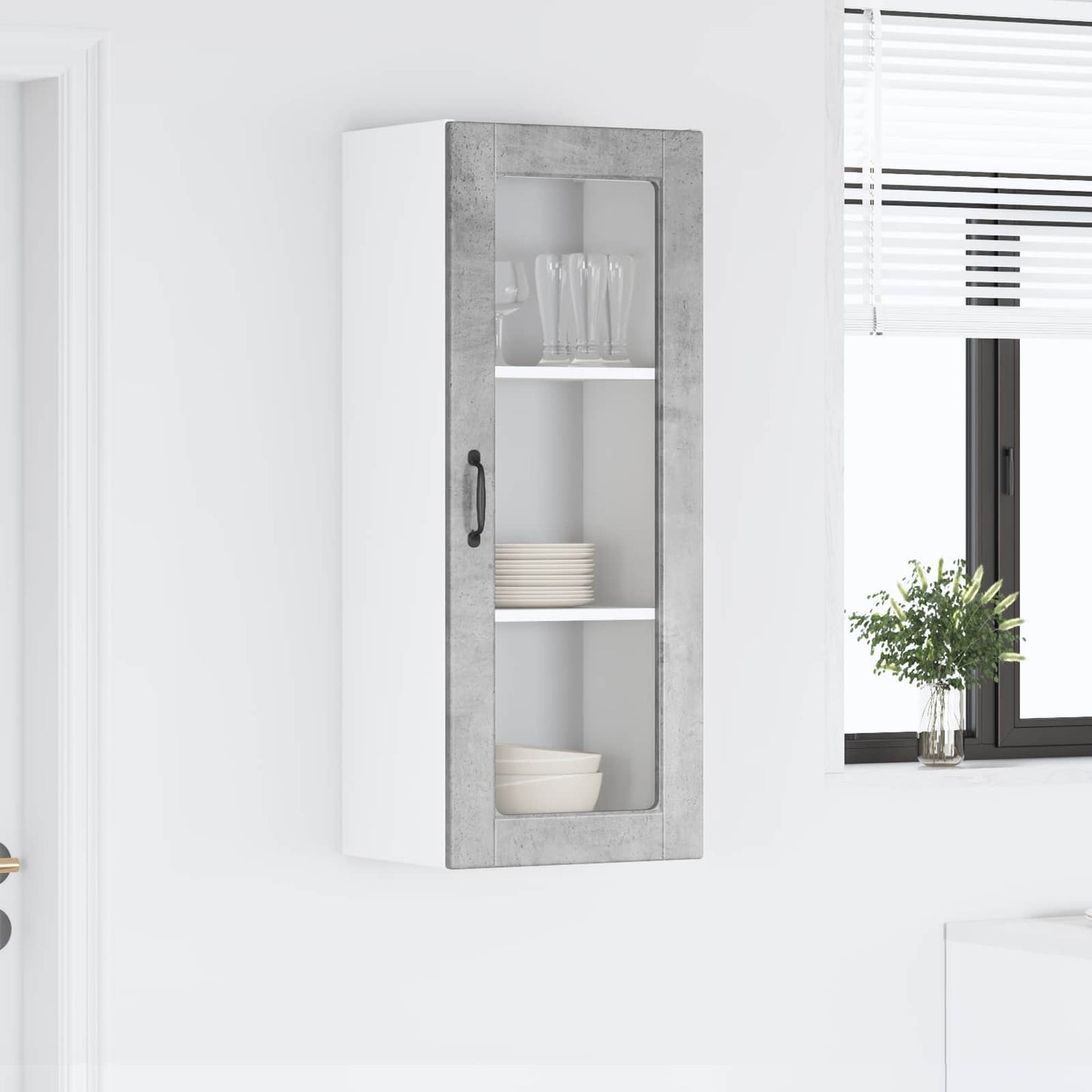 vidaXL Wall Glass Cabinet PORTO Concrete Grey 40 x 31 x 100 cm