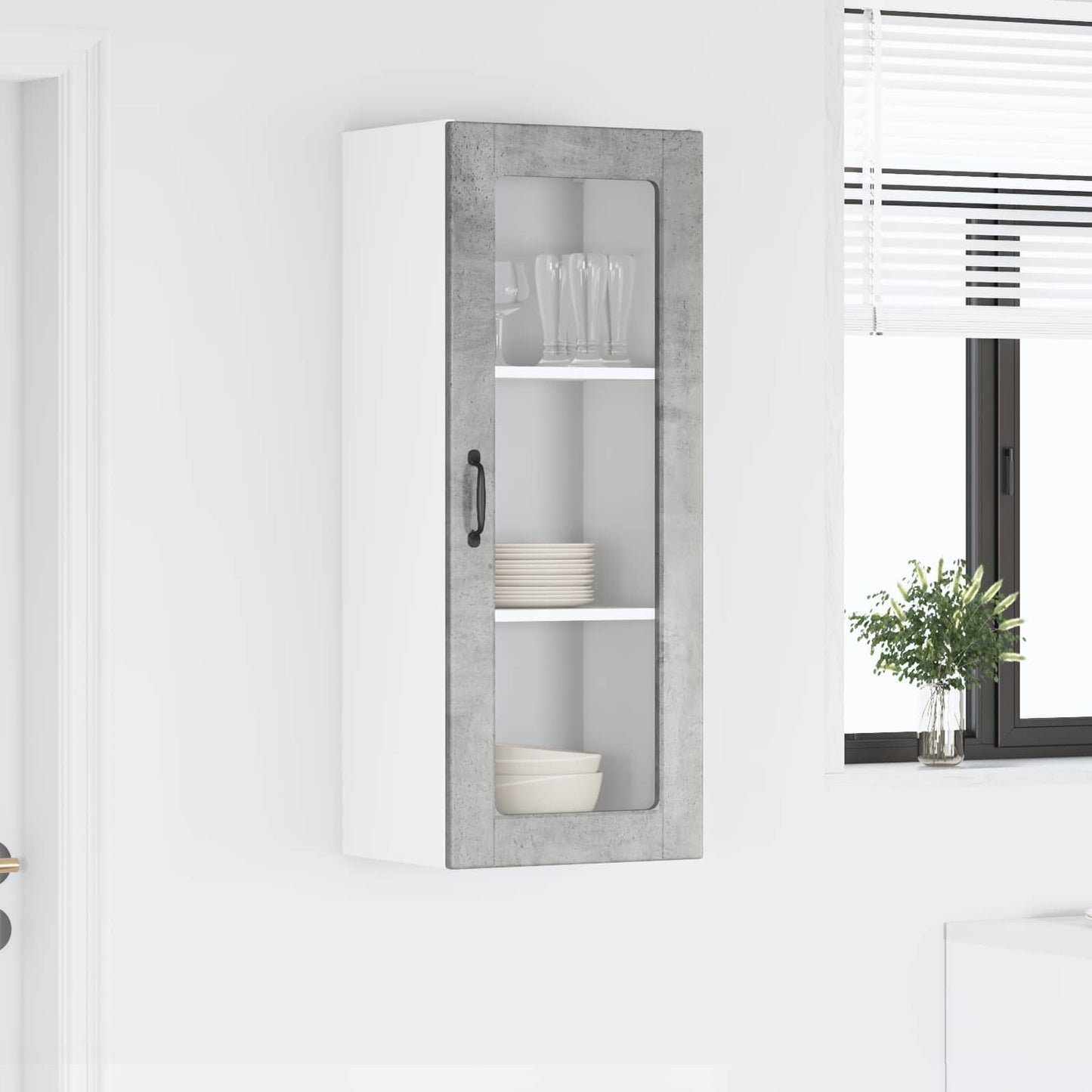 vidaXL Wall Glass Cabinet PORTO Concrete Grey 40 x 31 x 100 cm