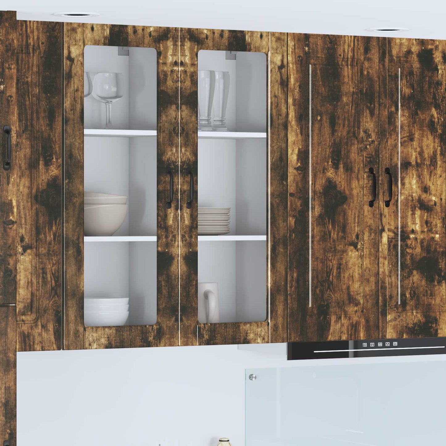 vidaXL Wall Glass Cabinet PORTO Smoked Oak 40 x 31 x 100 cm