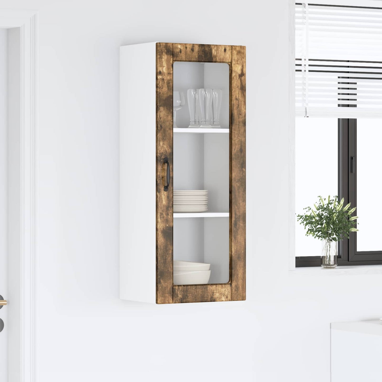 vidaXL Wall Glass Cabinet PORTO Smoked Oak 40 x 31 x 100 cm