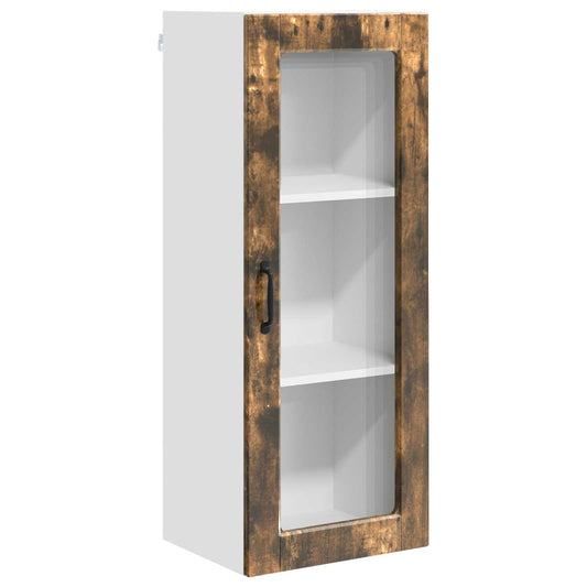 vidaXL Wall Glass Cabinet PORTO Smoked Oak 40 x 31 x 100 cm