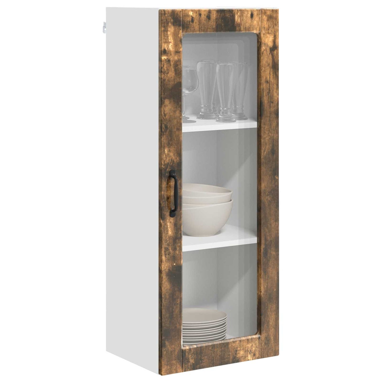 vidaXL Wall Glass Cabinet PORTO Smoked Oak 40 x 31 x 100 cm