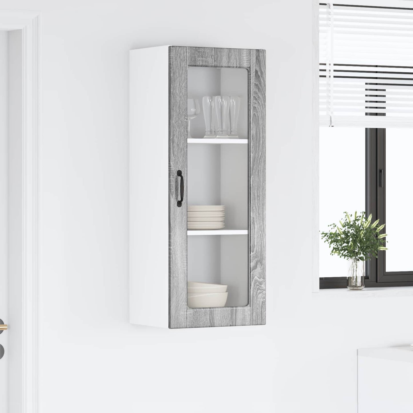 vidaXL Wall Glass Cabinet PORTO Grey Sonoma 40 x 31 x 100 cm
