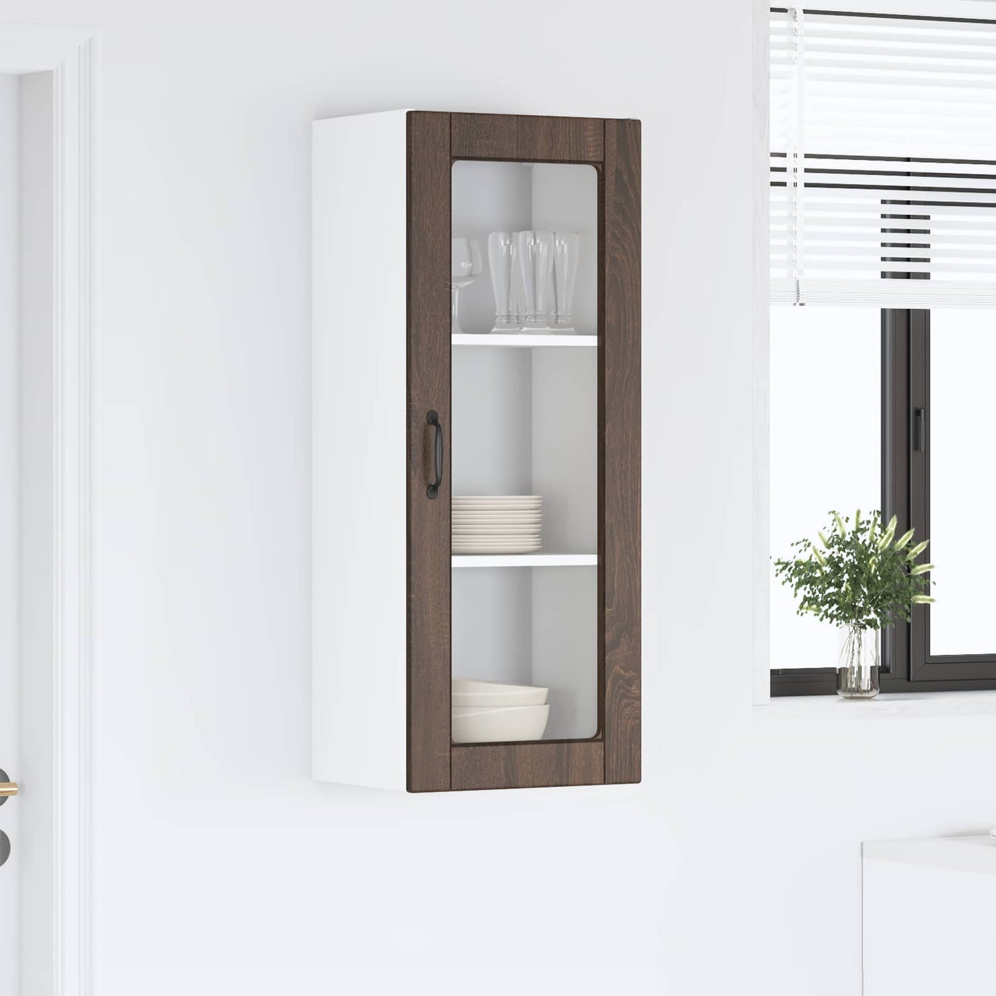 vidaXL Wall Glass Cabinet PORTO Brown Oak 40 x 31 x 100 cm