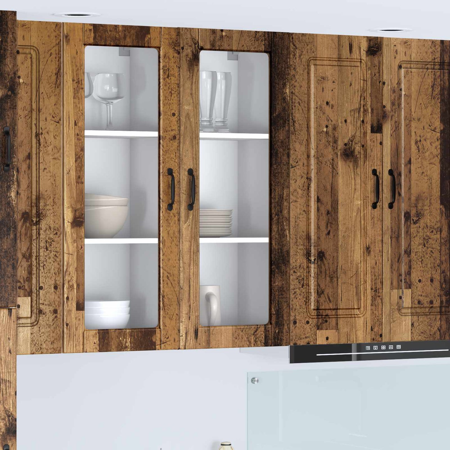 vidaXL Wall Glass Cabinet PORTO Old Wood 40 x 31 x 100 cm
